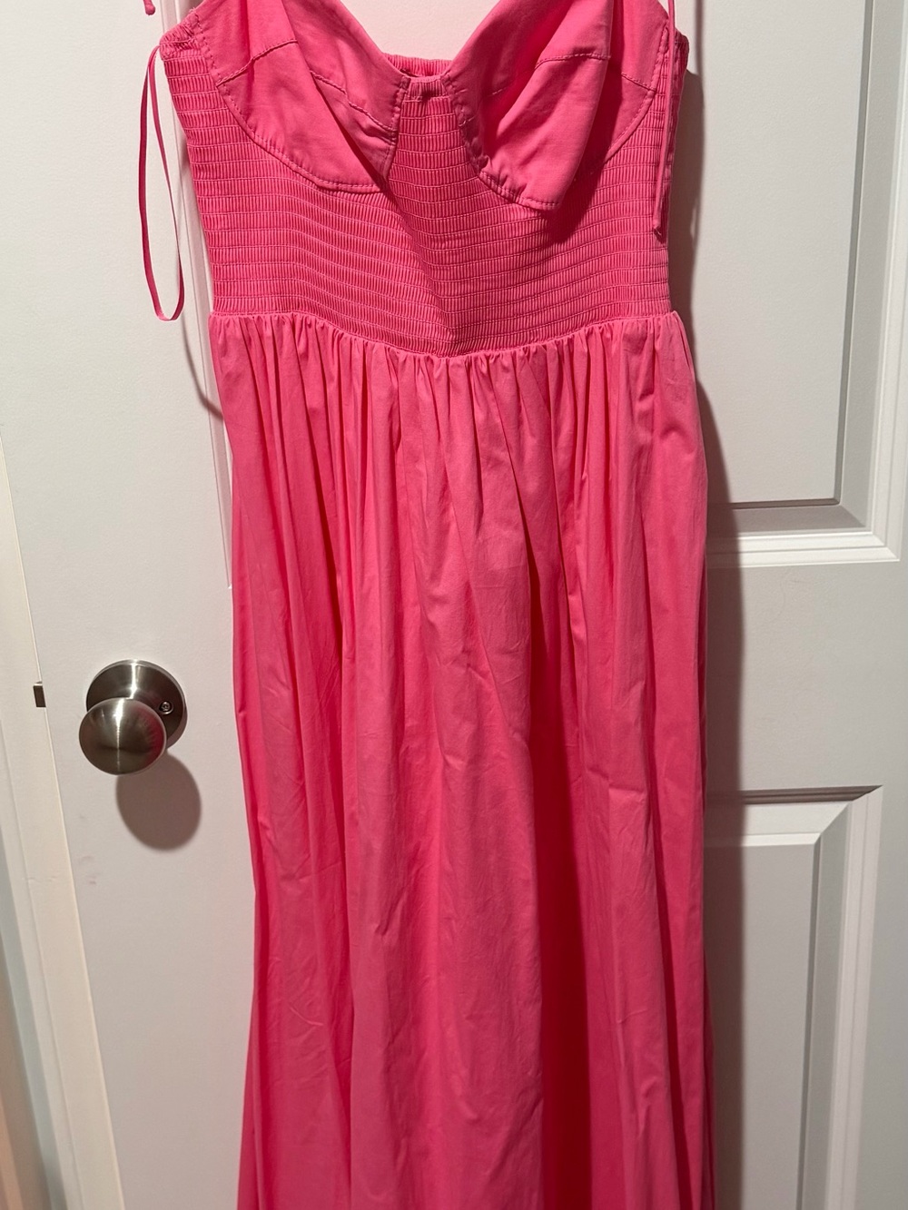 STAUD Bright Pink Smocked Maxi Slip Dress